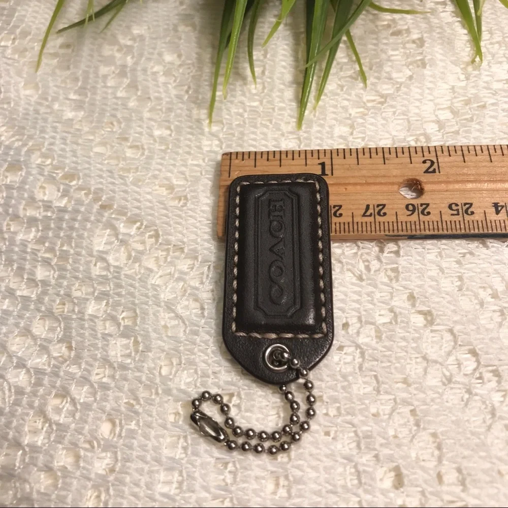 2” COACH Chocolate Brown Leather Hangtag Bag Keychain FOB Bag Charm